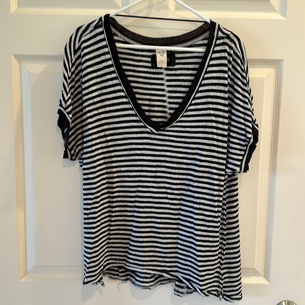 New Free People We the Free black and white striped tee